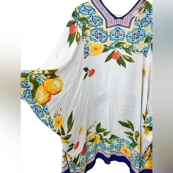 Vince Camuto lemon tile printed topper, coverup, One Size, Beach Pool Resort - Picture 12 of 14